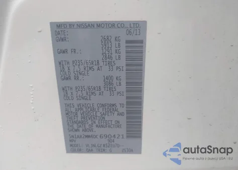 2013 Nissan Pathfinder Sl из США, поврежденный, VIN 5N1AR2MM4DC690421